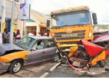 Tipper Truck Crashes Nine Vehicles and a Motorbike At Ho-Bankoe
