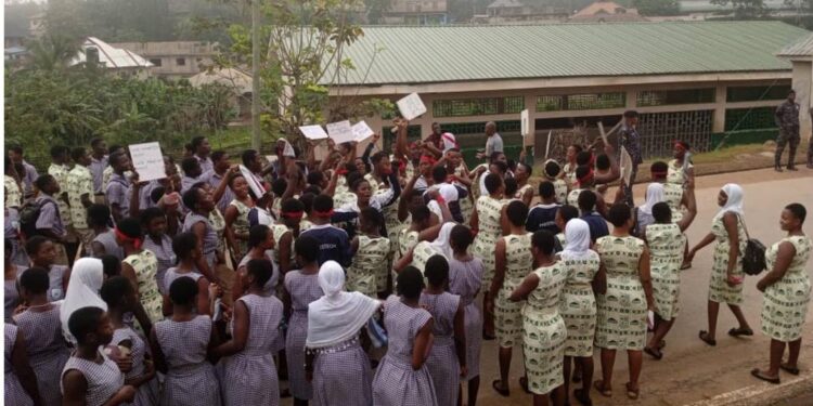 Prestea SHS students storm out of class to protest dangerous community use of school road